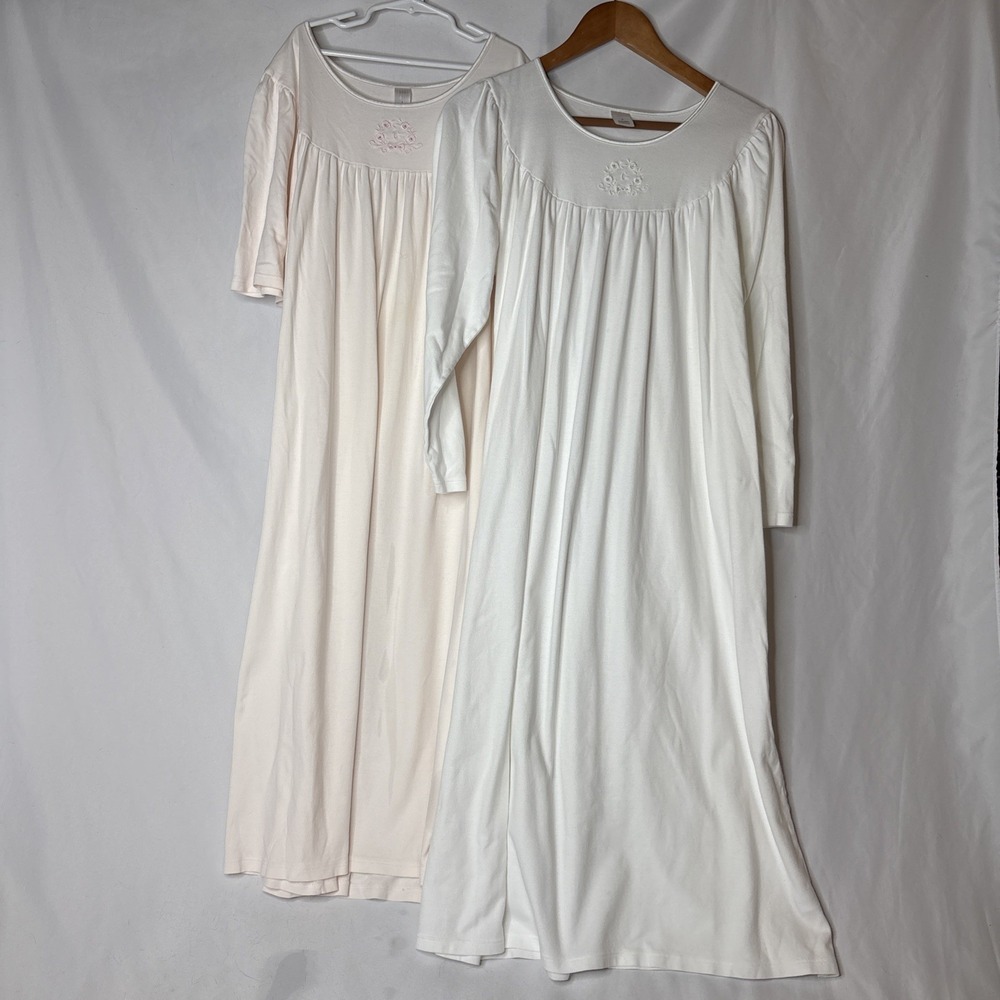 Calida Nightgown Lot Of 2 Women Small Pink White Cotton Embroidered Cottagecore